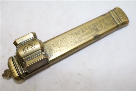 An Indian Box and a Persian brass scribes case, 19th century, 27cm and 20cm